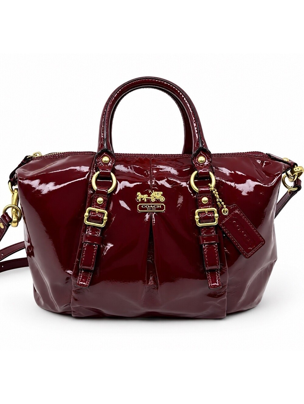 Coach Wine Red Leather Handbag F1293-21243 Adjustable Shoulder Strap Purse Bag